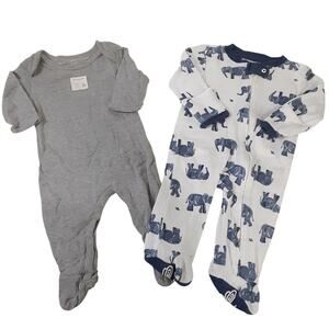 Burts Bees Baby Boy 0-3 Months Sleeper Set 2pc Gray Blue Footed Organic Cotton